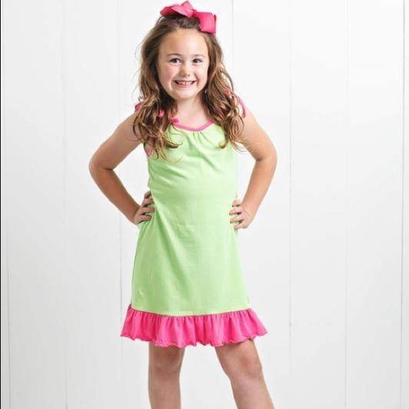 Ruffle Girl Lime & Pink Tie String Dress - Picture 1 of 3